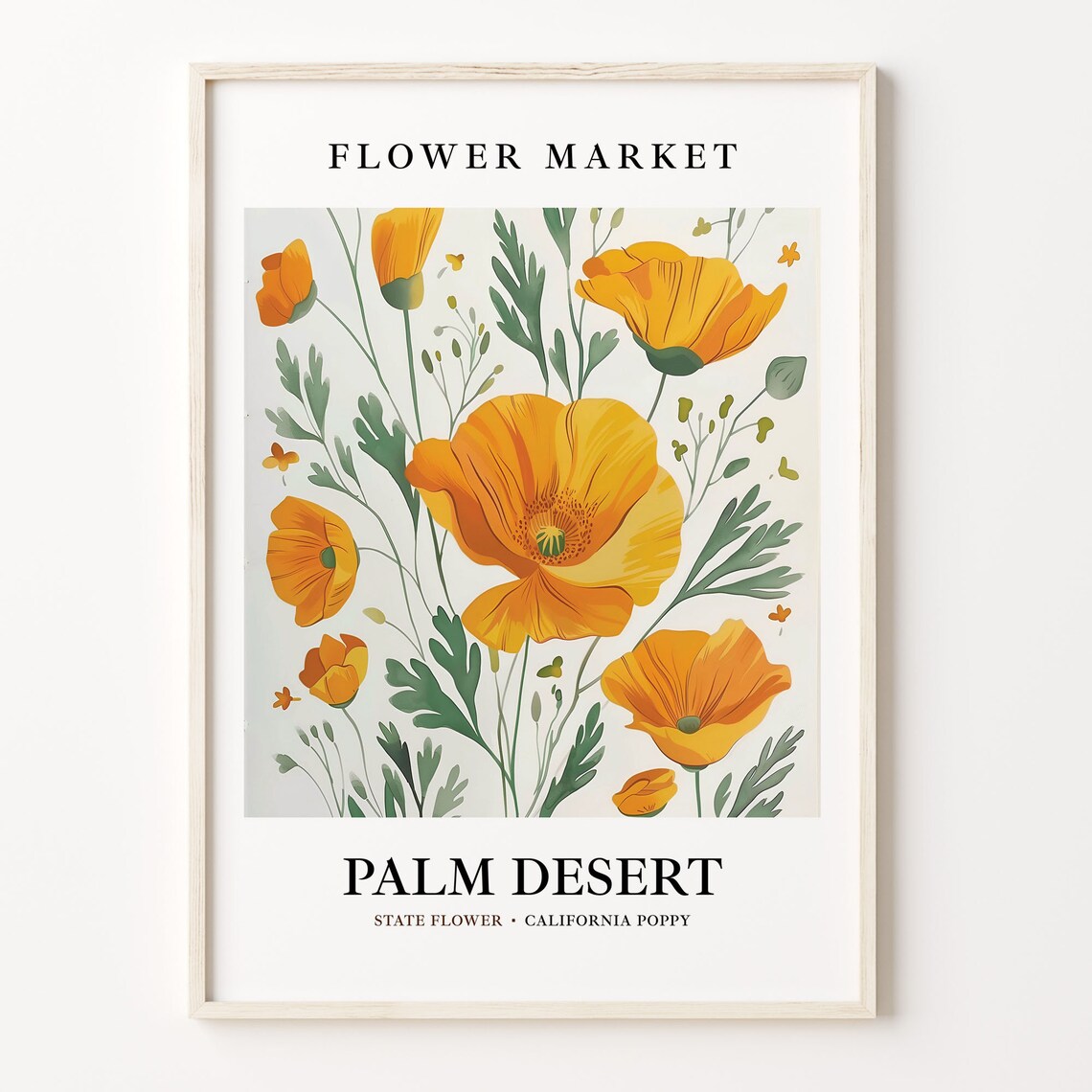 Palm Desert California Poppy Golden Botanical Flower Market Poster