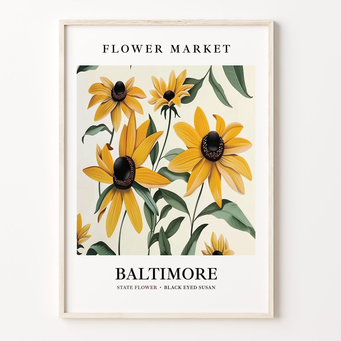 Baltimore Black Eyed Susan Flower Market Vintage Botanical Poster