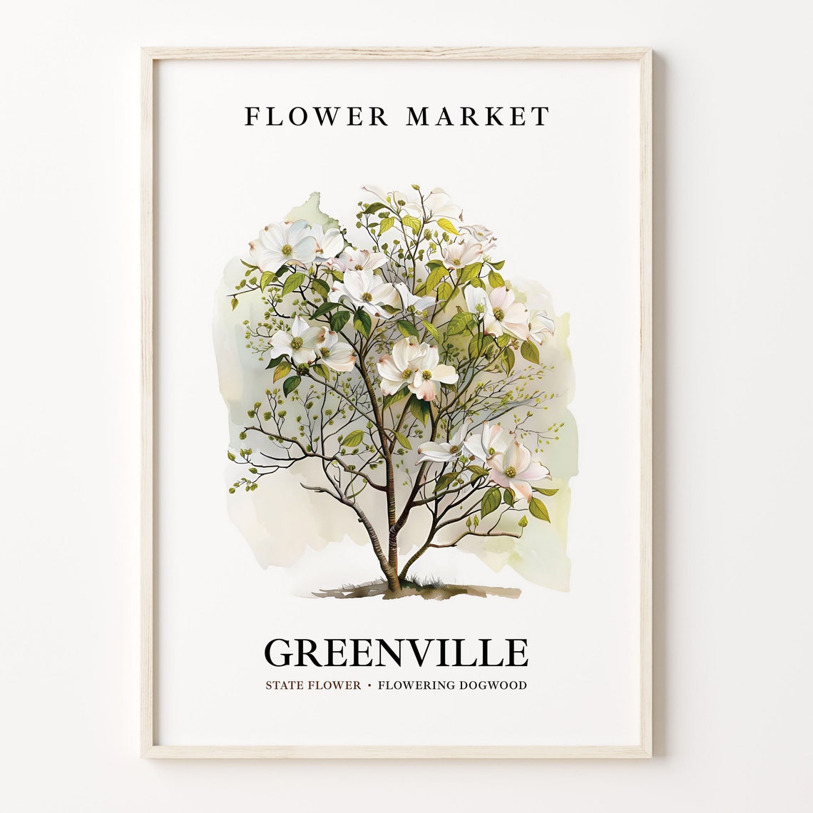 Greenville Nc Flower Market Art Print Botanical Pastel Artwork Flowering Dogwood Wall Art Greenville Floral Decor C31 189