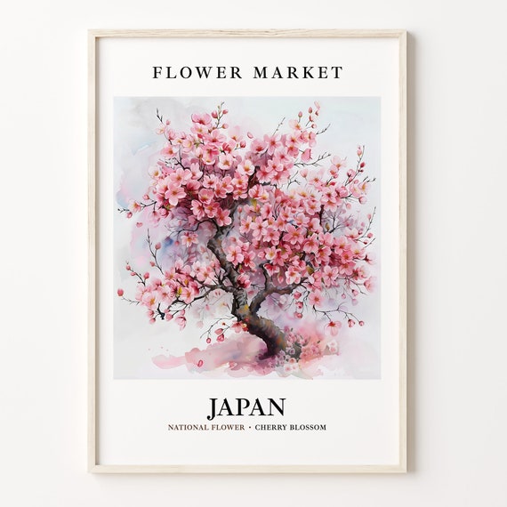 Cherry Blossom Art Print Japan National Flower 1960s Wall Art Neutral Botanical Pastel Artwork Japan Flower Market C31 551