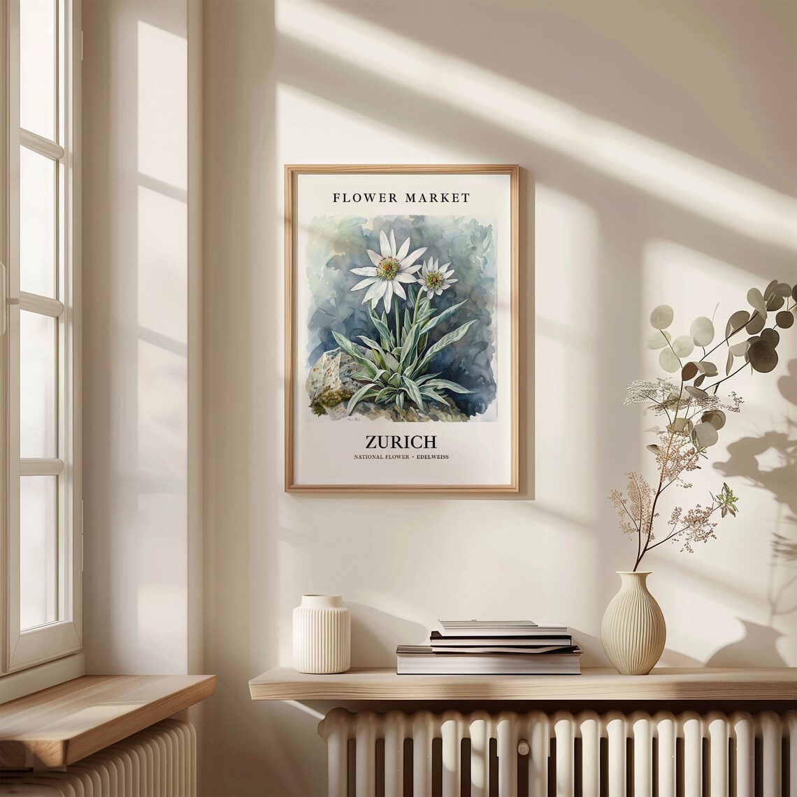 Zurich Switzerland Edelweiss Flower Market Botanical Art Poster - Image 3