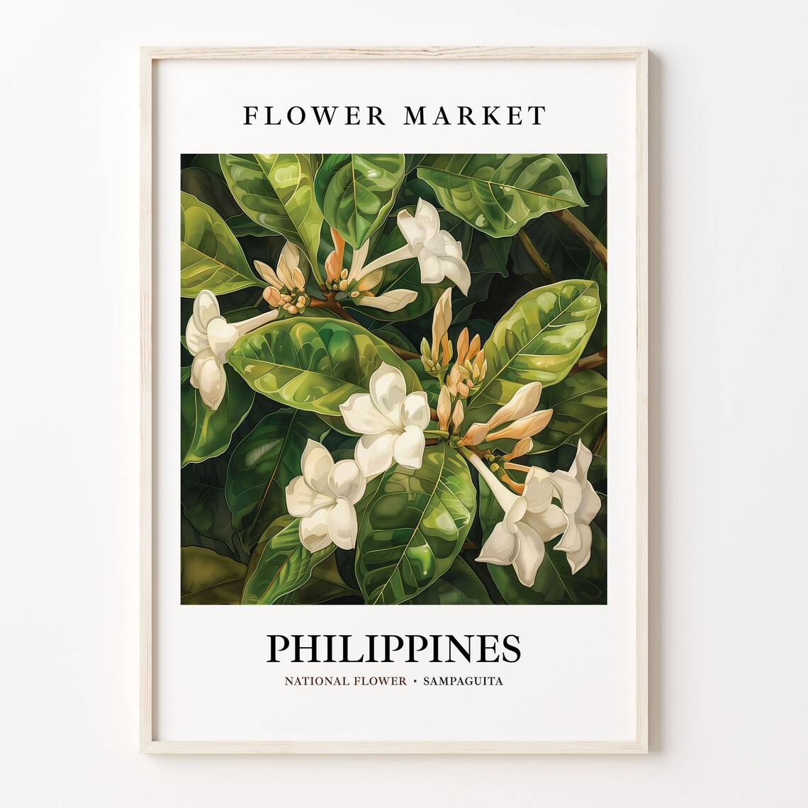 Sampaguita Botanical Art Print, Filipino Floral Decor