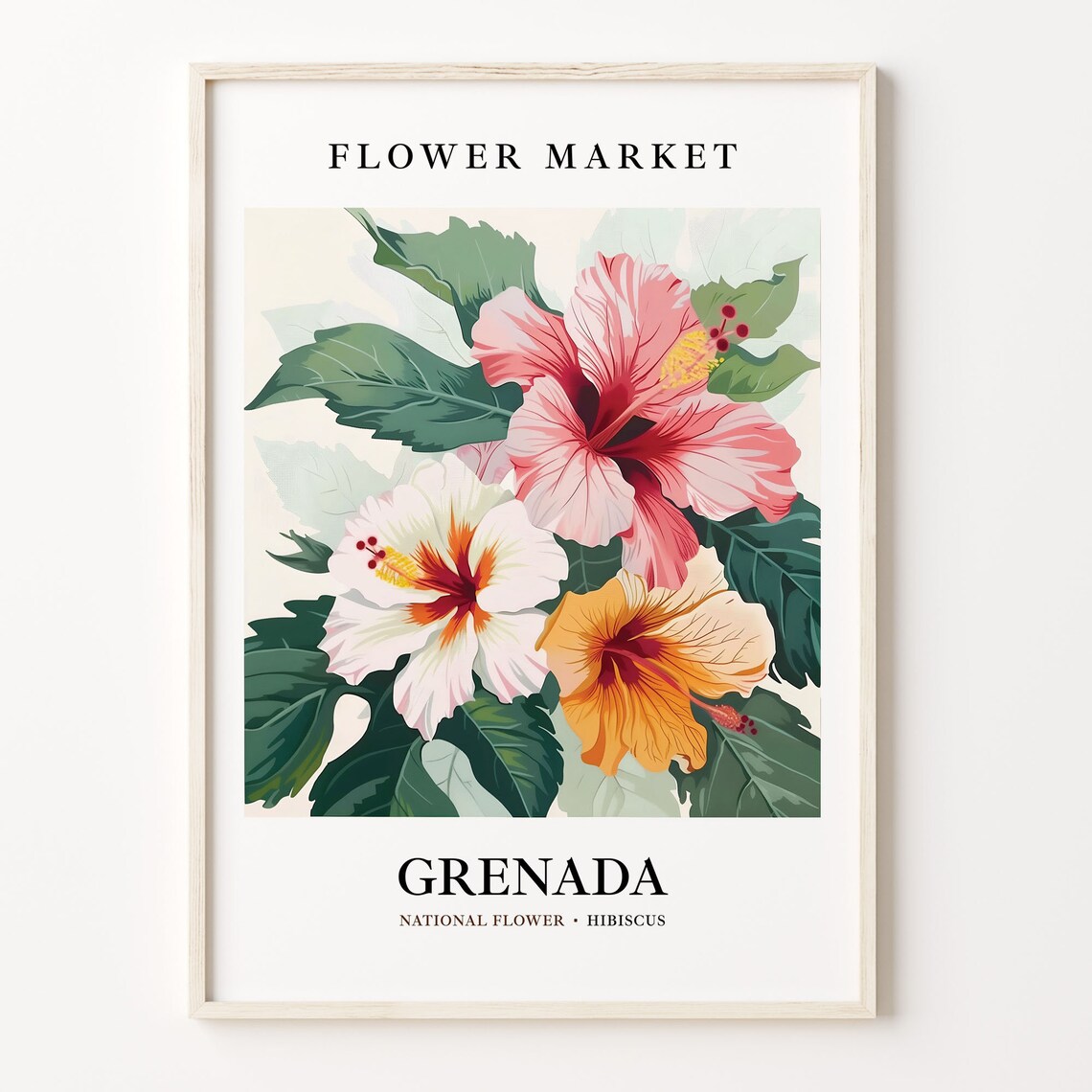 Grenada Hibiscus Flower Market National Flower Tropical Poster