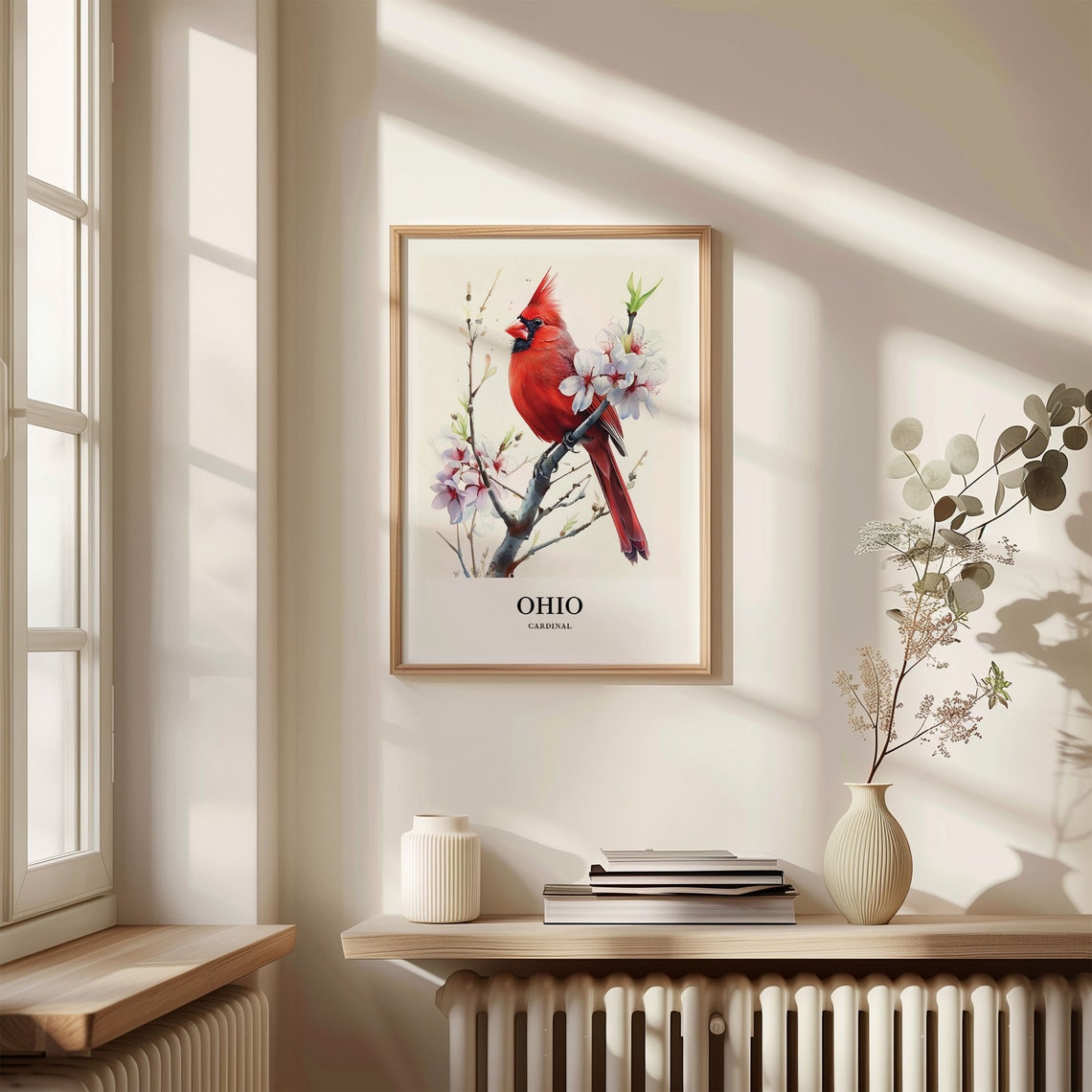 Scarlet Ohio Cardinal Watercolor Bird Illustration Blossom Poster - Image 3