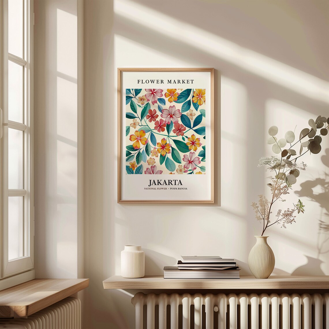 Jakarta Puspa Bangsa Flower Market Colorful Floral Pattern Art Poster - Image 3
