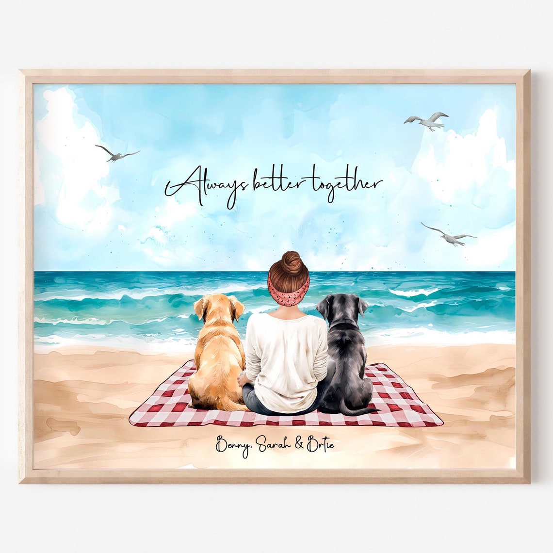 Girl With Two Dogs Print 2 Dogs Mom Gift Fur Mom Sympathy Bereavement Gifts Pet Memorial Print Dog Loss Gift Dog Passing Away