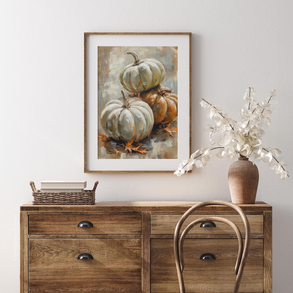 Stacked White and Orange Pumpkins Oil Painting Autumn Fall Poster - Image 8