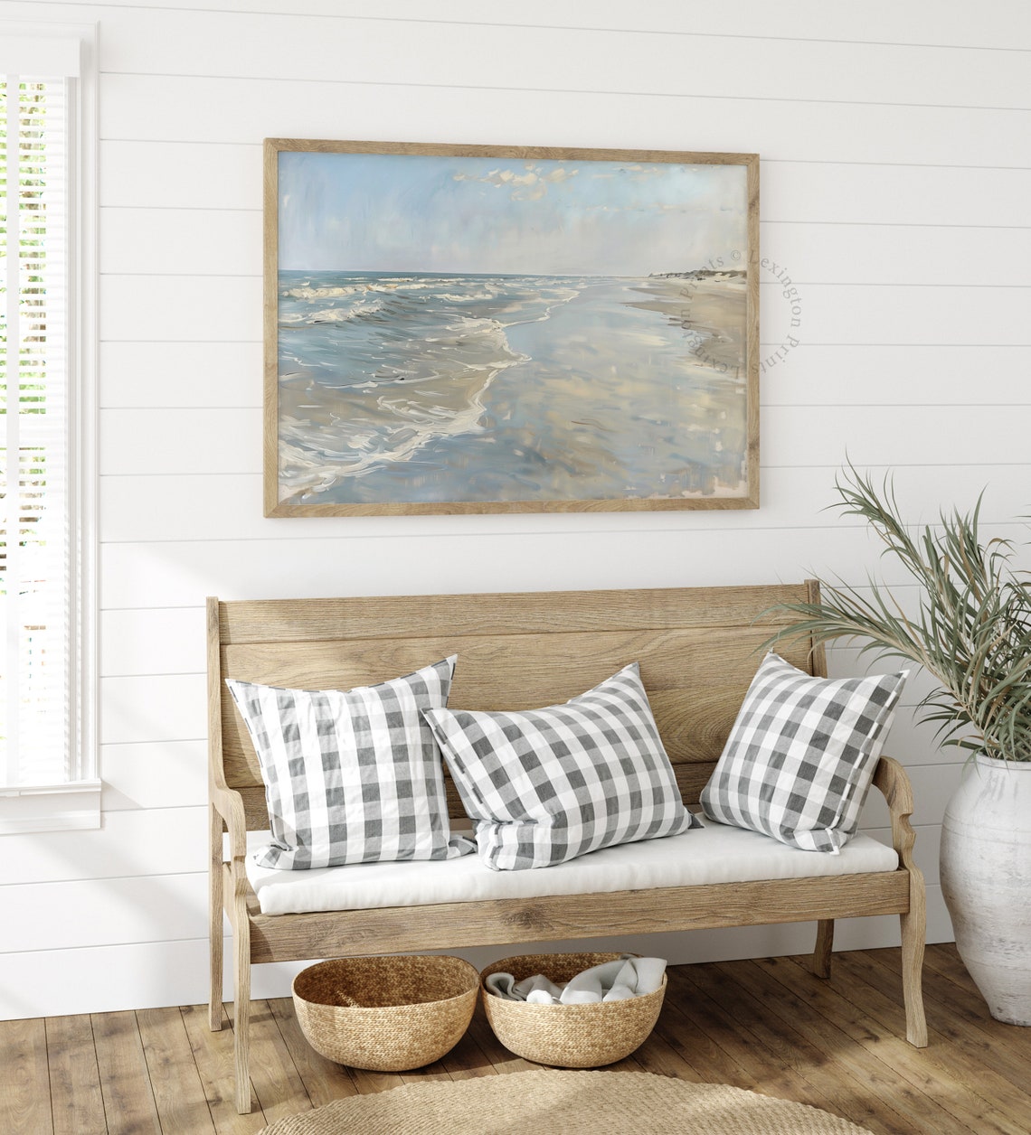 Peaceful Ocean Waves Sandy Shore Soft Blue Coastal Landscape Poster - Image 8