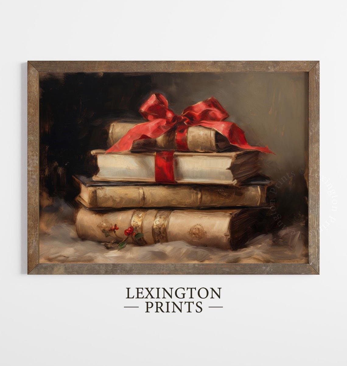 Christmas Book Stack Red Bow Vintage Holiday Still Life Poster - Image 5