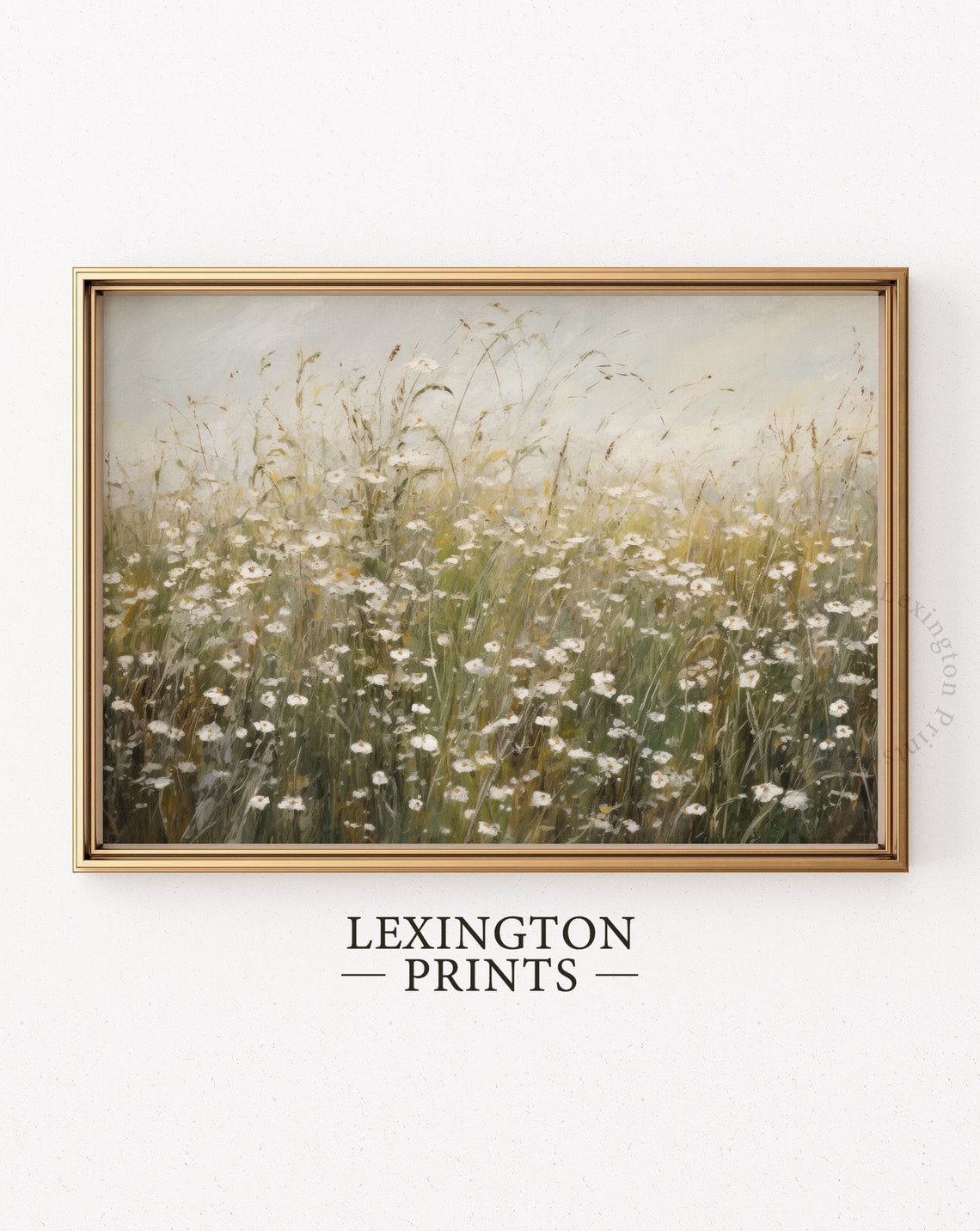 Misty Wildflower Meadow Daisy Field Soft Neutral Landscape Poster - Image 6