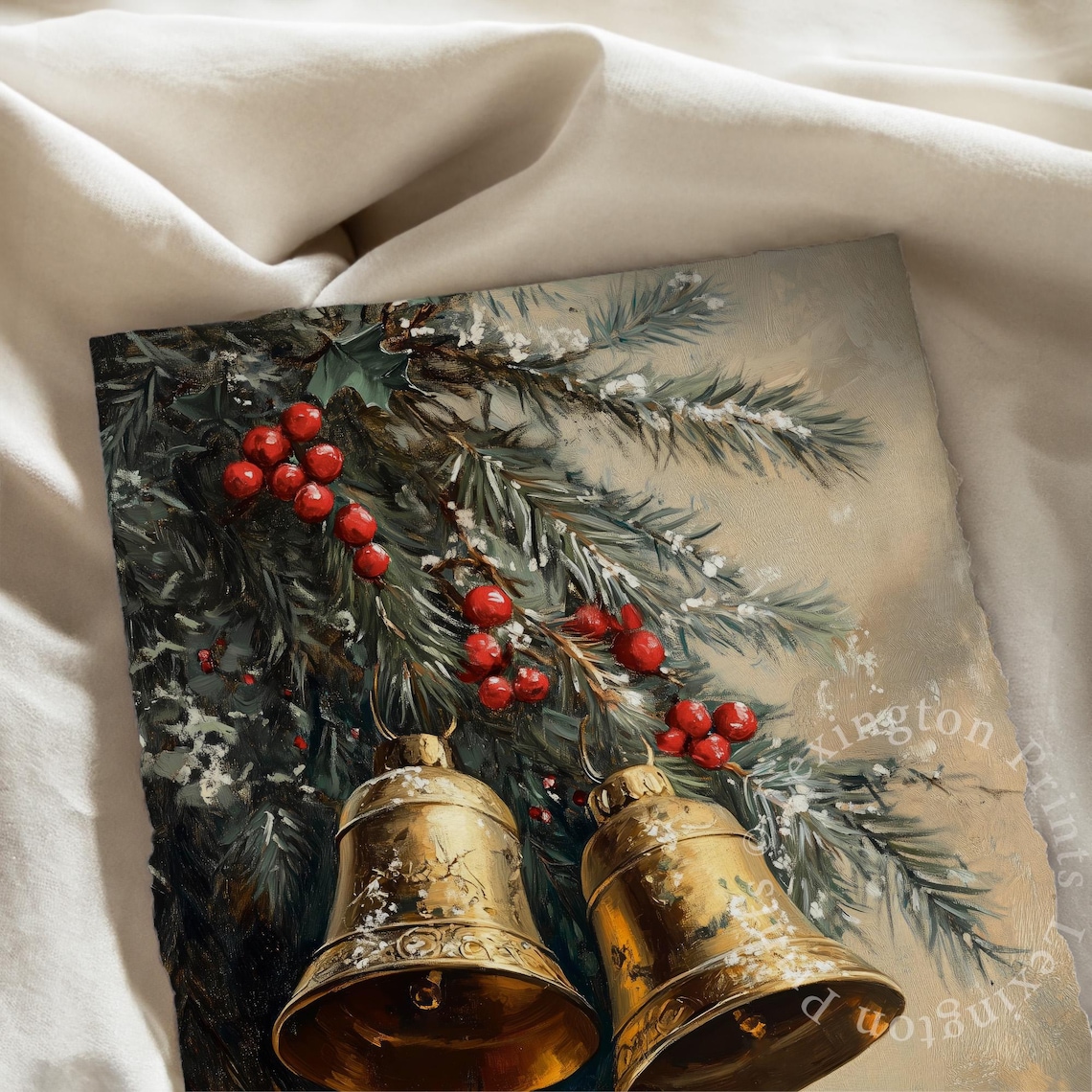 Vintage Christmas Bells Print Christmas Wall Art Moody Winter Wall Art Jingle Bells Painting Farmhouse Christmas Decor Art 958 - Image 6