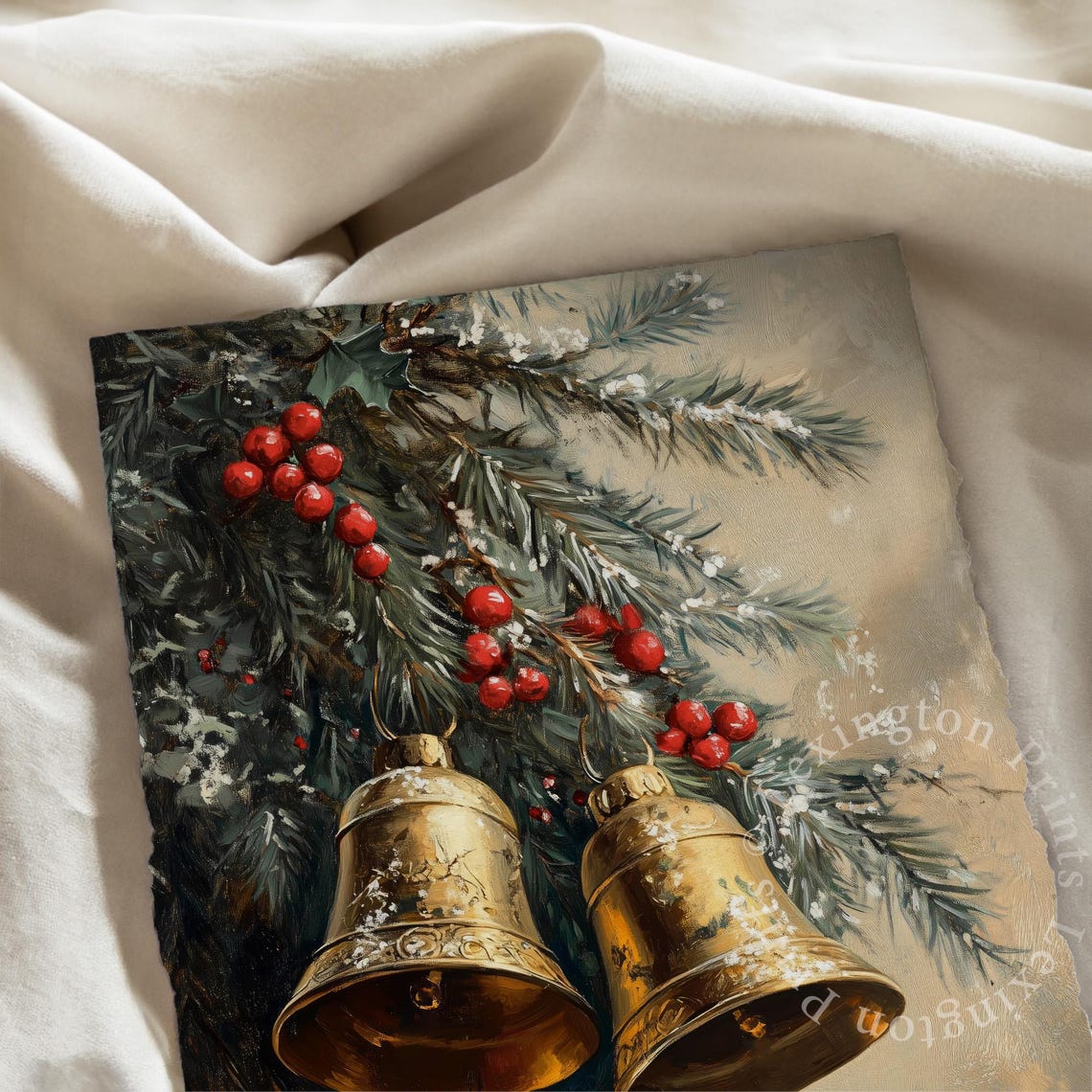 Vintage Golden Christmas Bells and Holly Nostalgic Wall Poster - Image 6