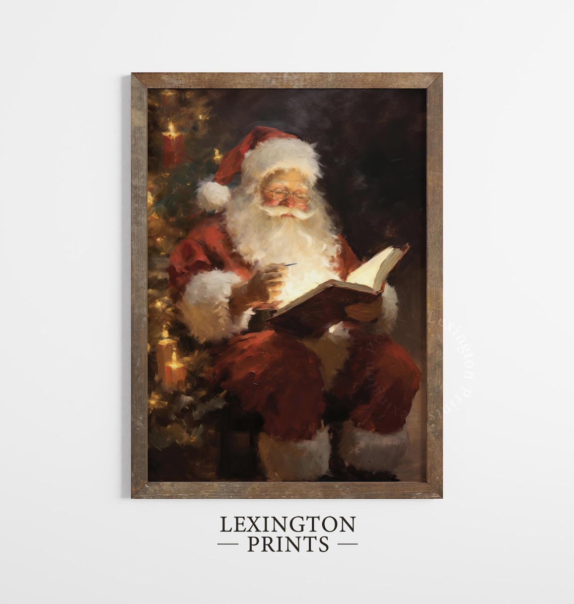 Santa Claus Reading Glowing Book Candlelit Christmas Tree Night Poster - Image 4