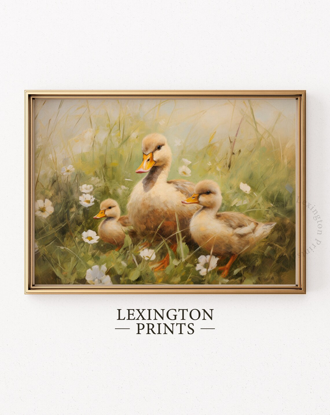 Mother Duck with Ducklings in Wildflowers Pastoral Painting Poster - Image 5