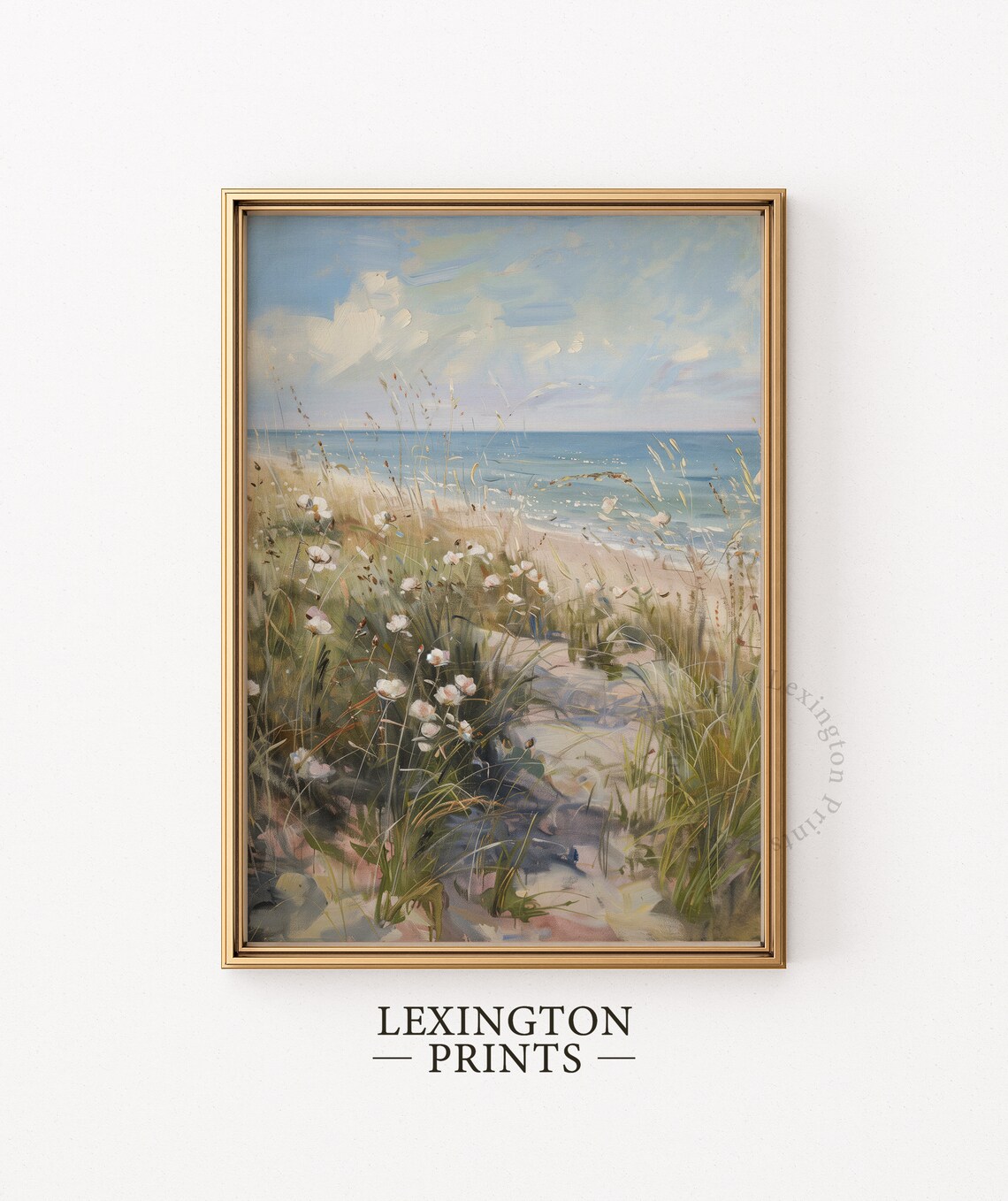 Coastal Beachgrass Wildflower Field Vintage Art Print - Image 6