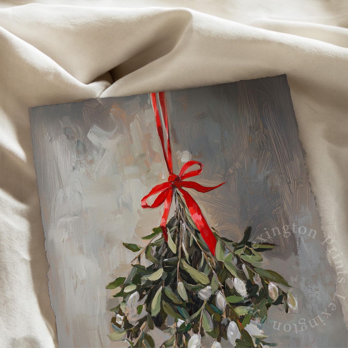 Hanging Mistletoe Bundle With Red Ribbon Holiday Greenery Art Poster - Image 7