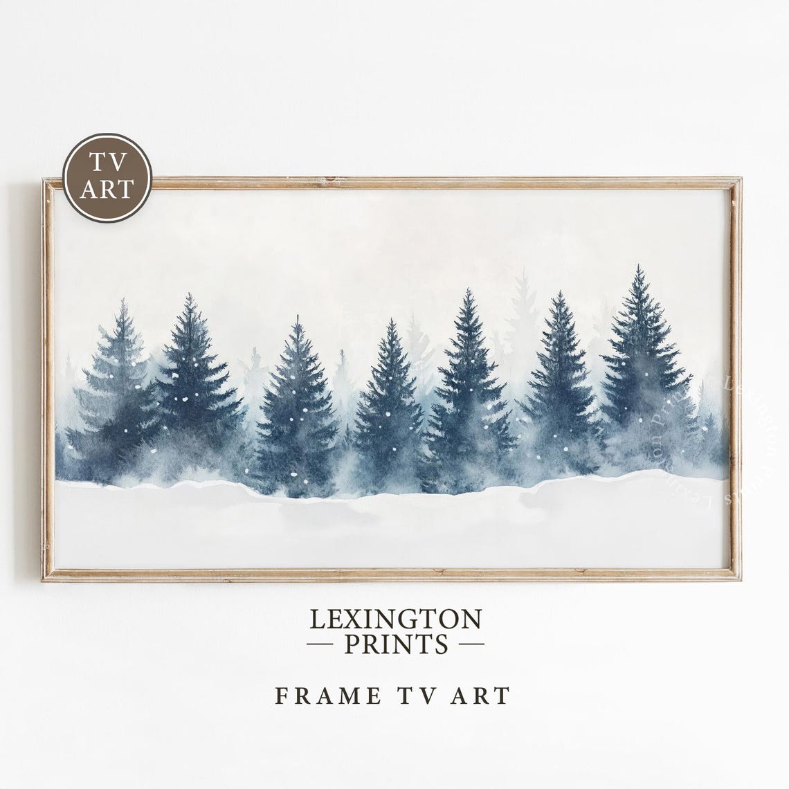 White Winter Forest with Frosted Pines Serene Frame TV Art Print