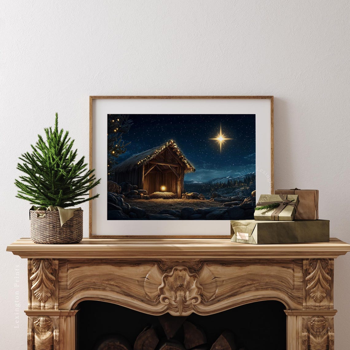 Holy Nativity Stable under Starry Night Bright Star Scene Poster - Image 2