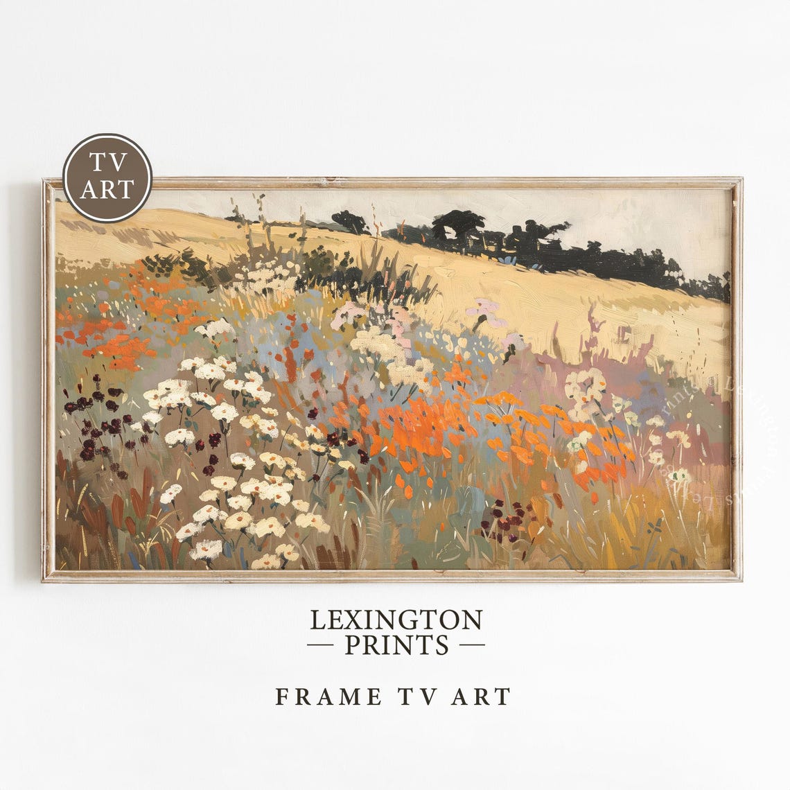 Sunlit Wildflower Meadow On Golden Hillside Impressionist Art Poster