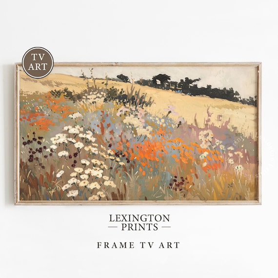 Sunlit Wildflower Meadow On Golden Hillside Impressionist Art Poster