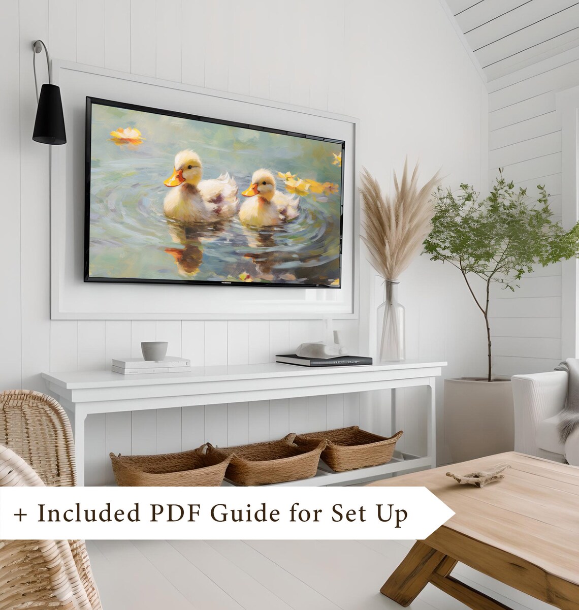 Two Ducklings Swimming on an Autumn Pond with Golden Leaves Poster - Image 8