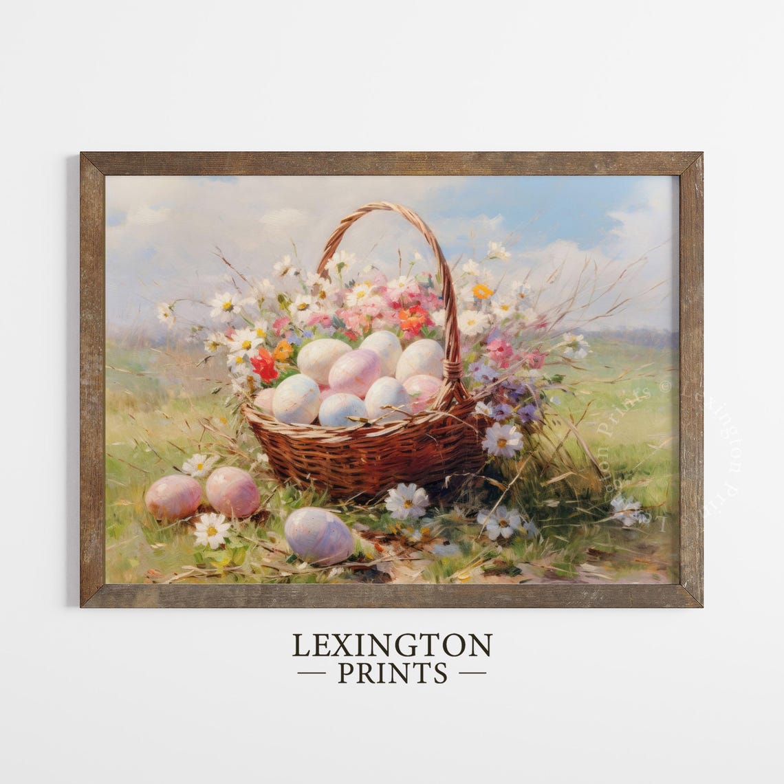 Easter Egg Basket Wildflowers Vintage Spring Meadow Art Poster - Image 5