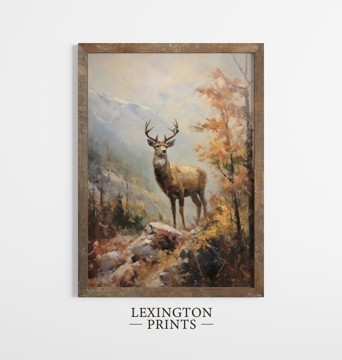 Stag in Autumn Mountains Vintage Oil Painting Wildlife Poster - Image 5
