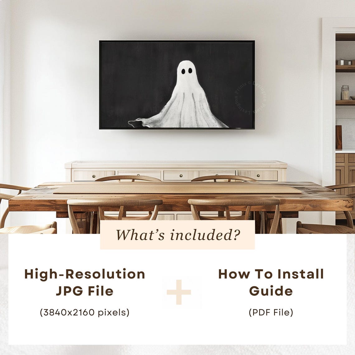 Spooky Ghost Halloween Frame TV Art Black White Cute Art Poster - Image 6