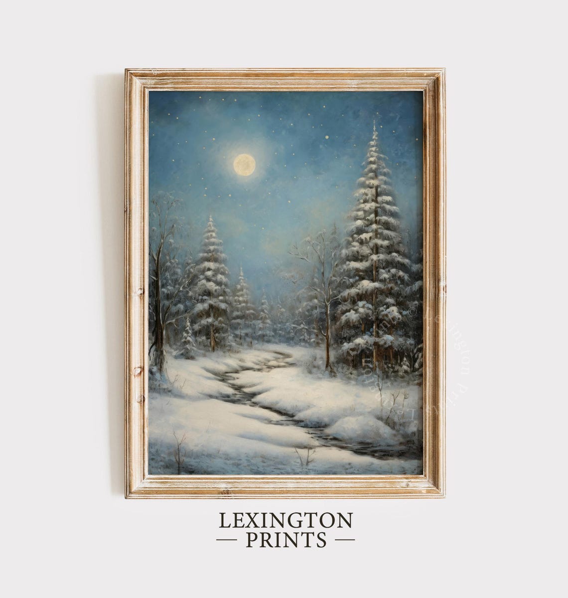 Vintage Christmas Landscape Painting Christmas Wall Art Christmas Print Forest Wall Art Winter Print Oil Painting Art Twilight Art Moon 315 - Image 5