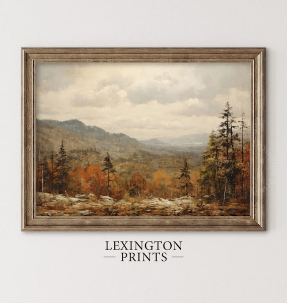 Autumn Mountain Valley Fall Foliage Vintage Oil Painting Poster