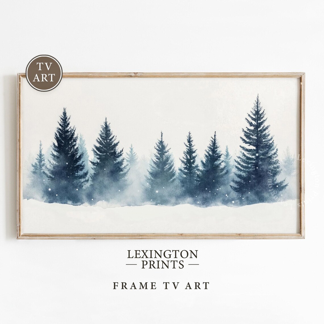 Misty Blue Pine Forest in Snow Minimalist Winter Frame TV Art Print