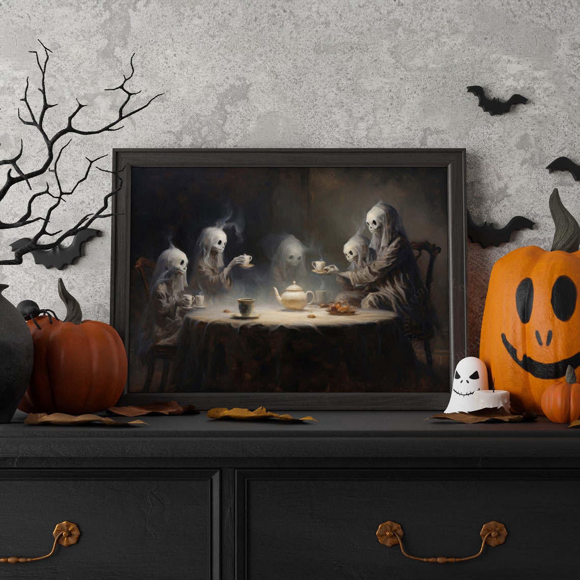 Ghosts Having a Haunted Tea Party Dark Oil Painting Halloween Poster - Image 6