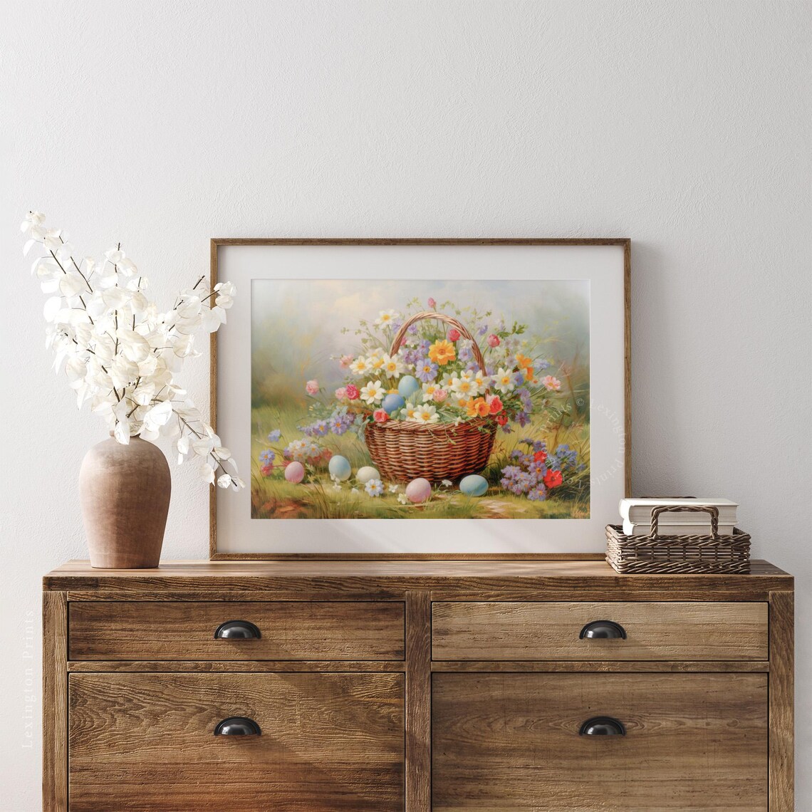 Easter Basket Spring Flowers Pastel Eggs Wicker Floral Still Life Poster - Image 7