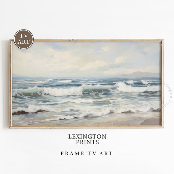 Ocean Waves Frame TV Art Vintage Seascape Oil Painting Poster