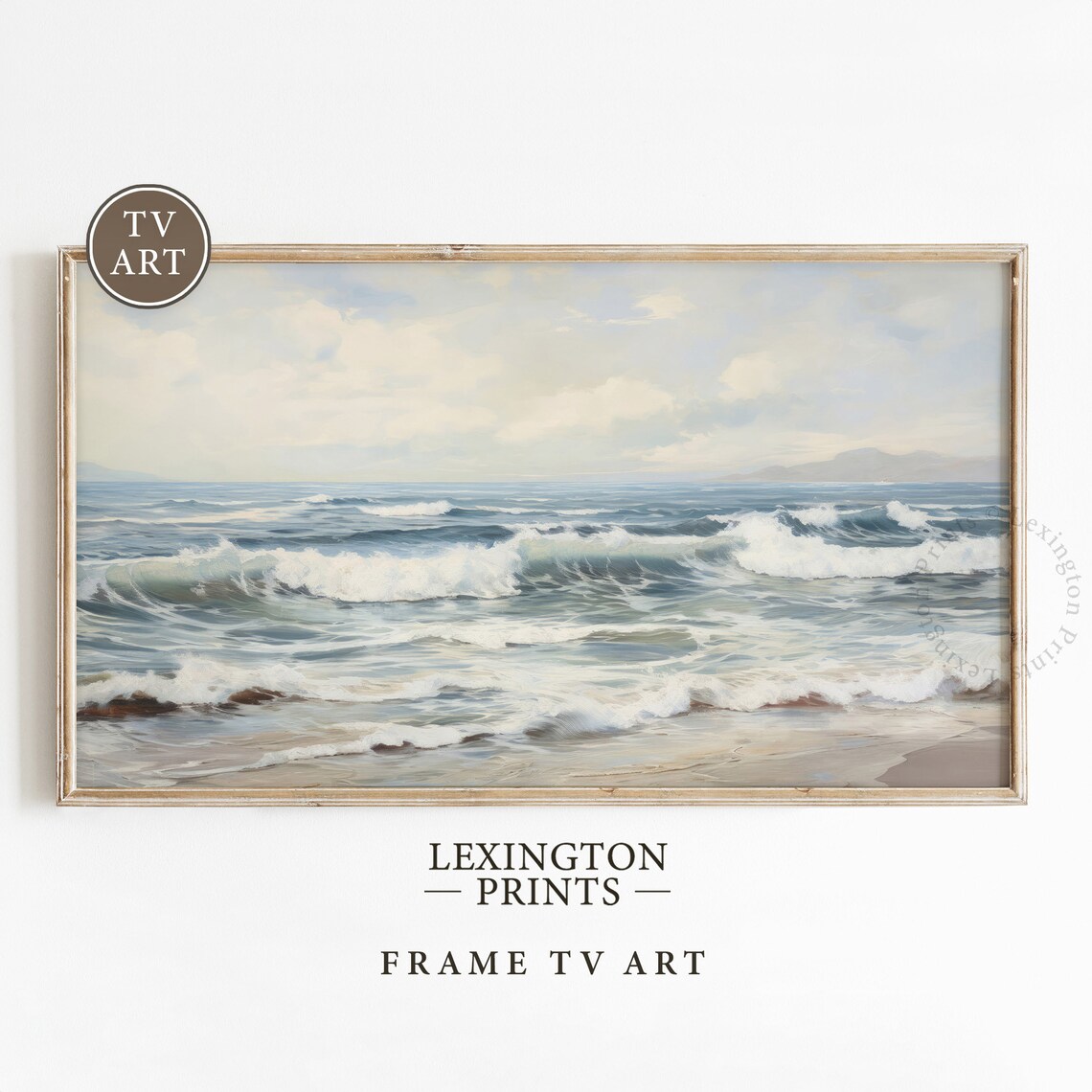 Ocean Waves Frame TV Art Vintage Seascape Oil Painting Poster
