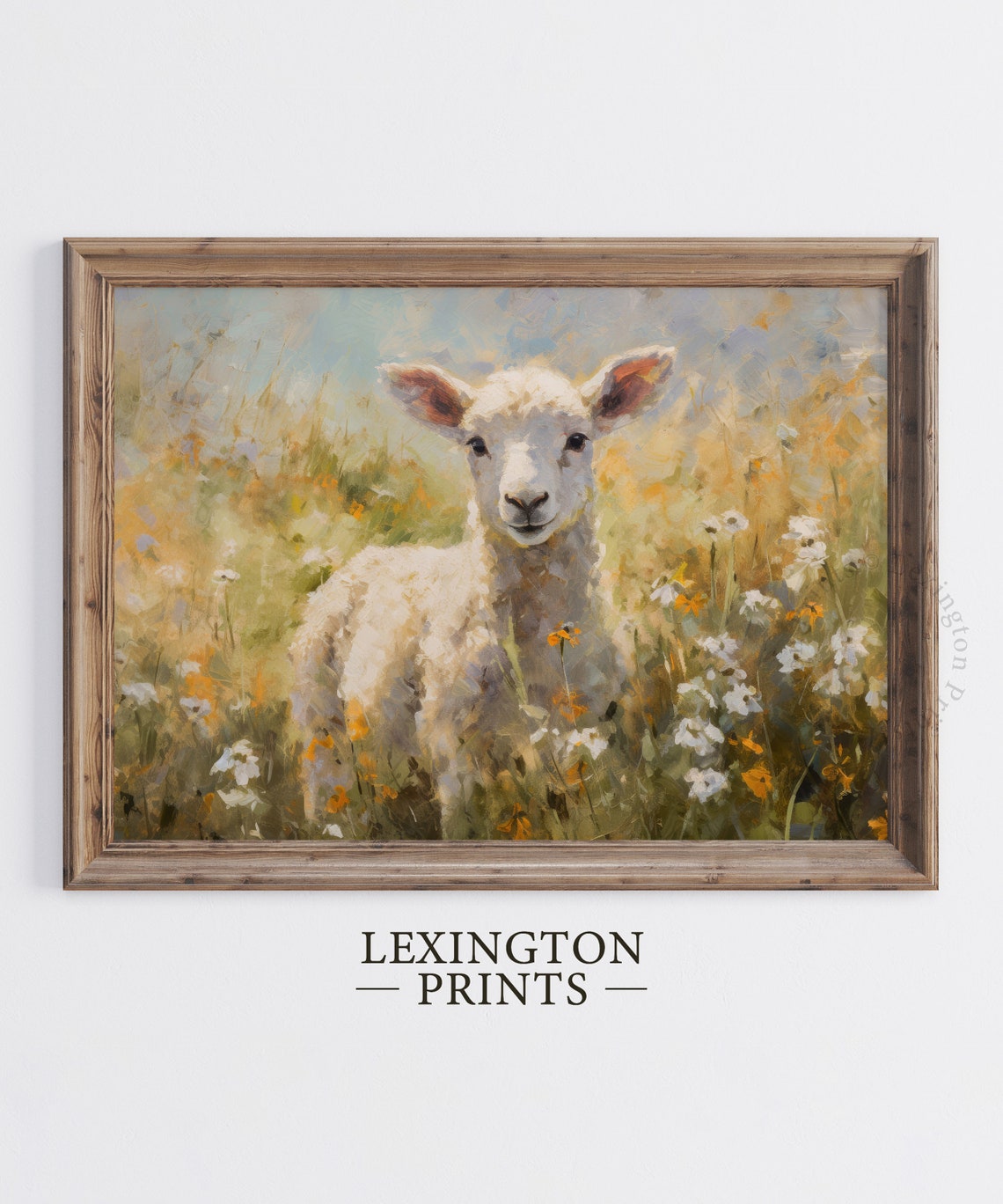 Sweet Lamb in Wildflower Meadow Soft Oil Painting Animal Wall Art - Image 5