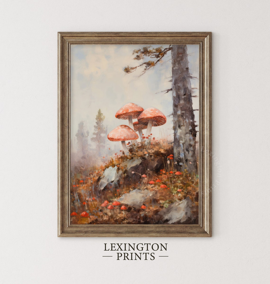 Red Fly Agaric Mushroom Cluster Autumn Woodland Scene Poster - Image 2