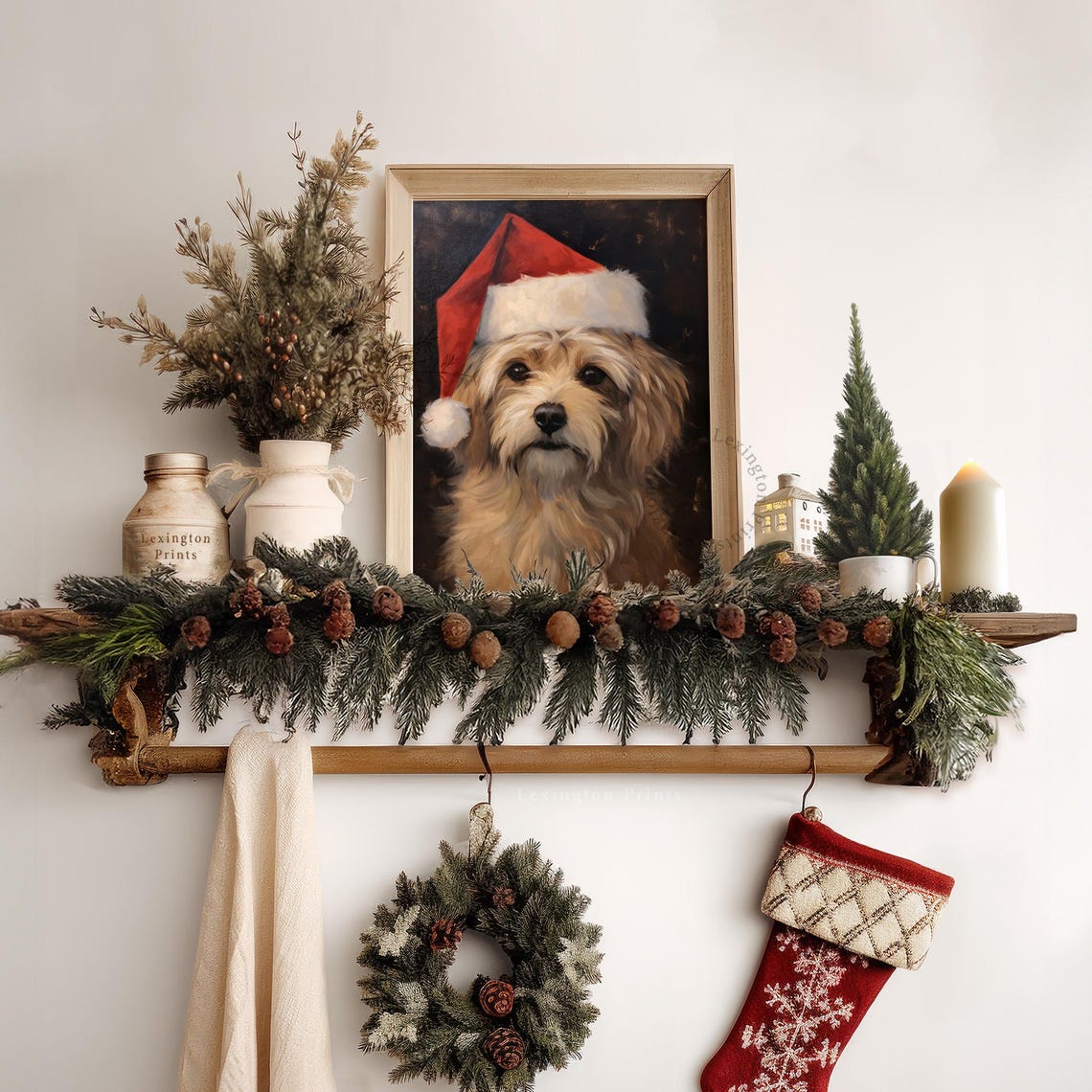Rustic Christmas Wall Art Dog Christmas Dog Painting Vintage Christmas Decor Winter Art Pet Oil Painting Dog Portrait Holiday 223 - Image 6