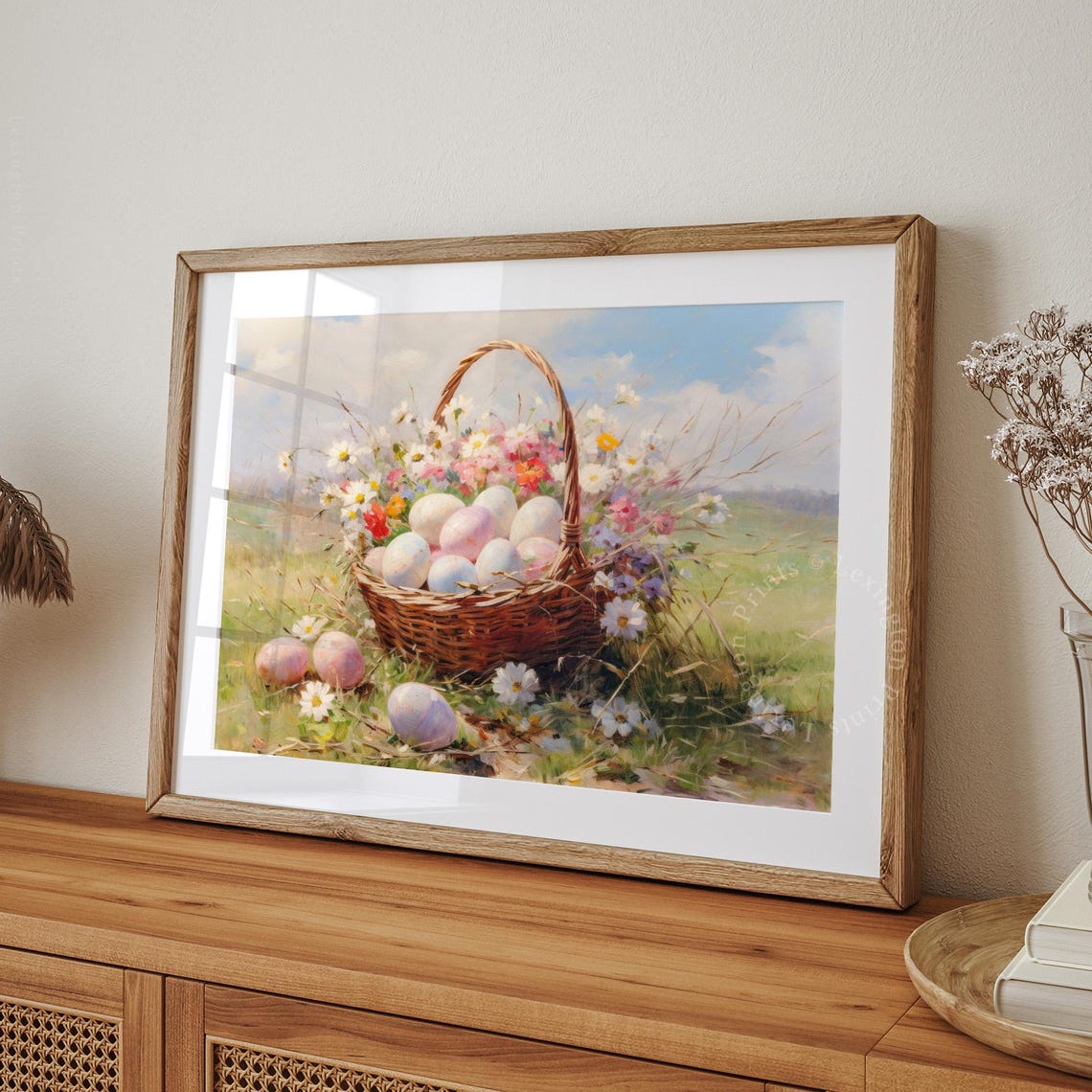 Easter Egg Basket Wildflowers Vintage Spring Meadow Art Poster - Image 7