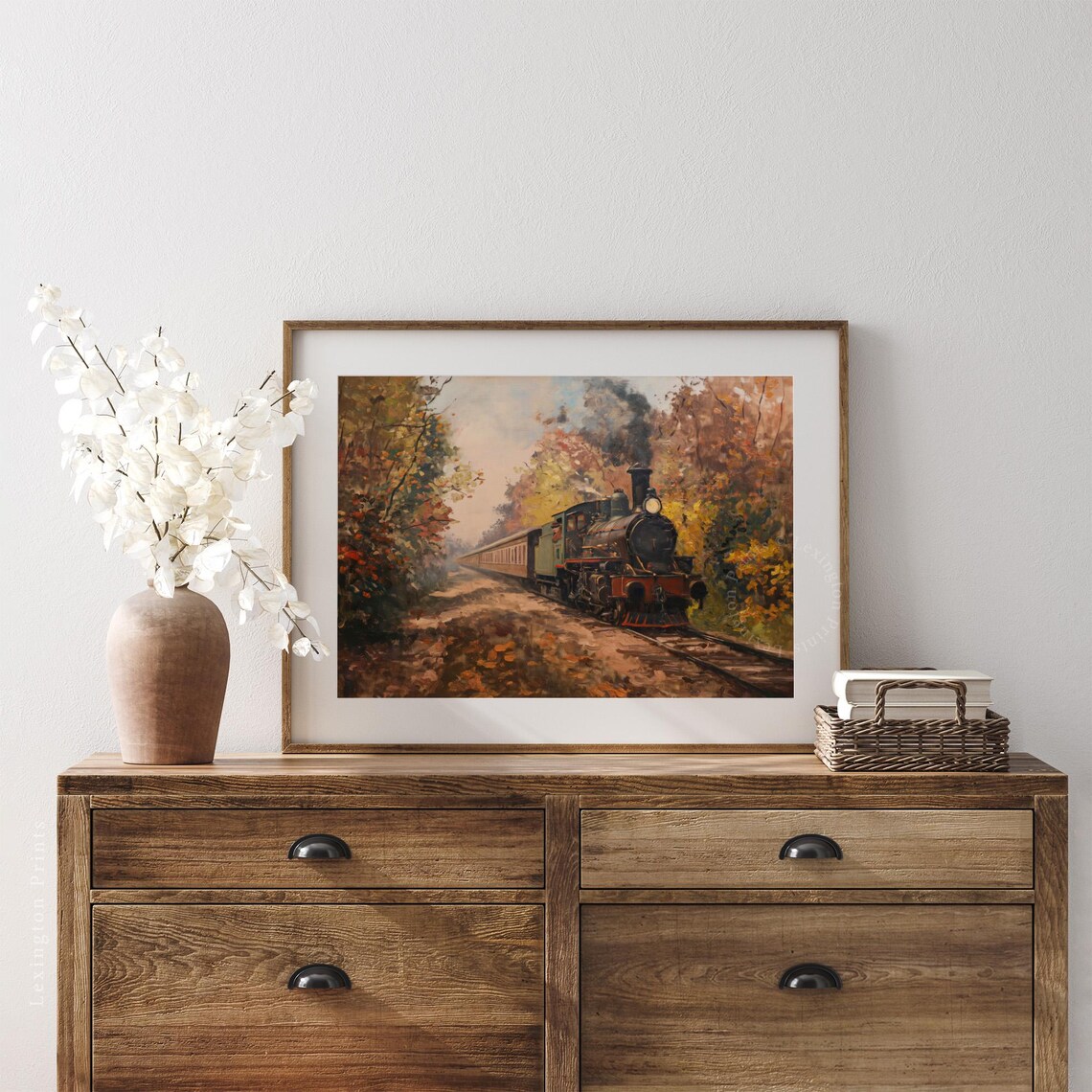 Steam Locomotive Autumn Forest Vintage Train Oil Painting Travel Poster - Image 3