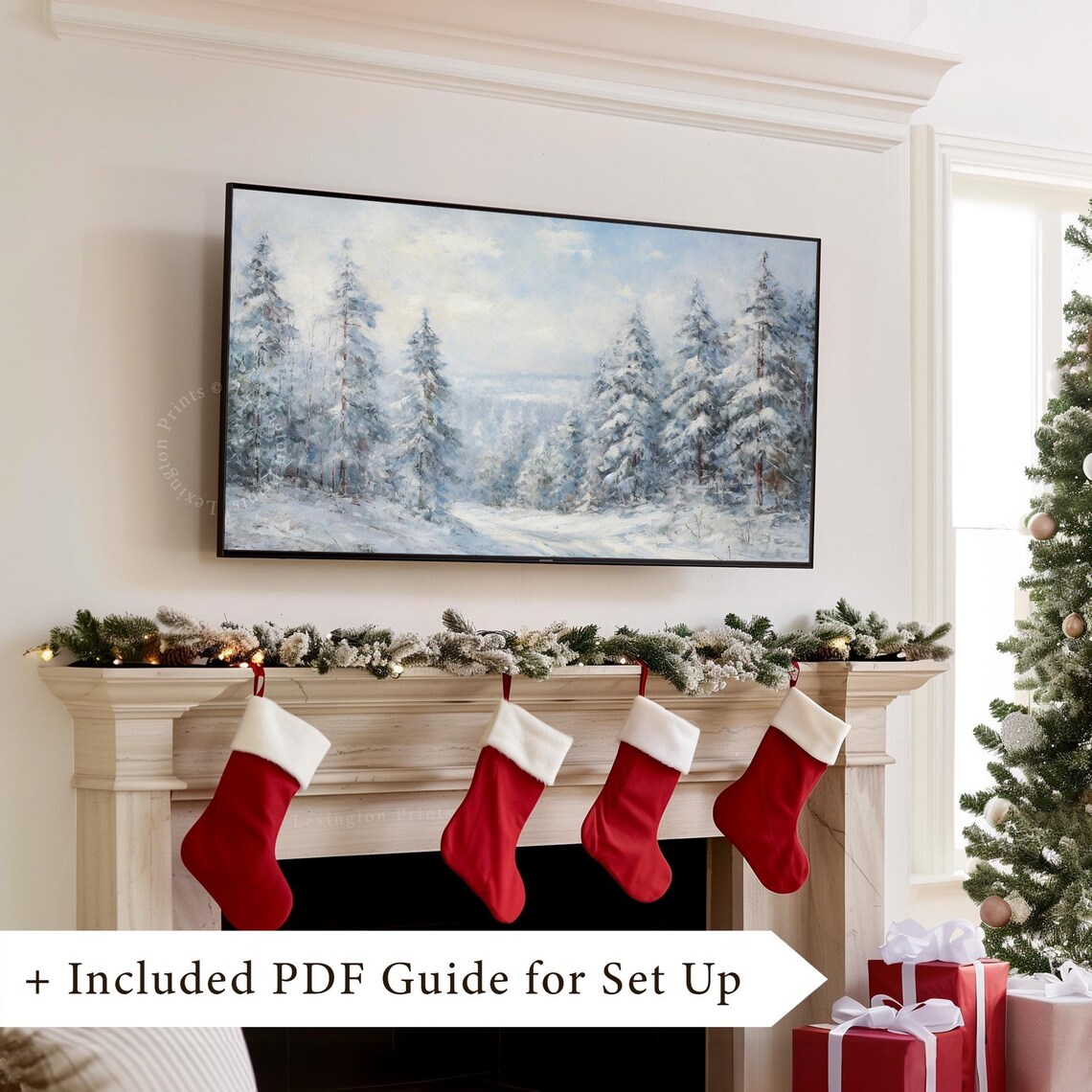 Snowy Evergreen Forest Winter Landscape Bright Morning Frame TV Poster - Image 6