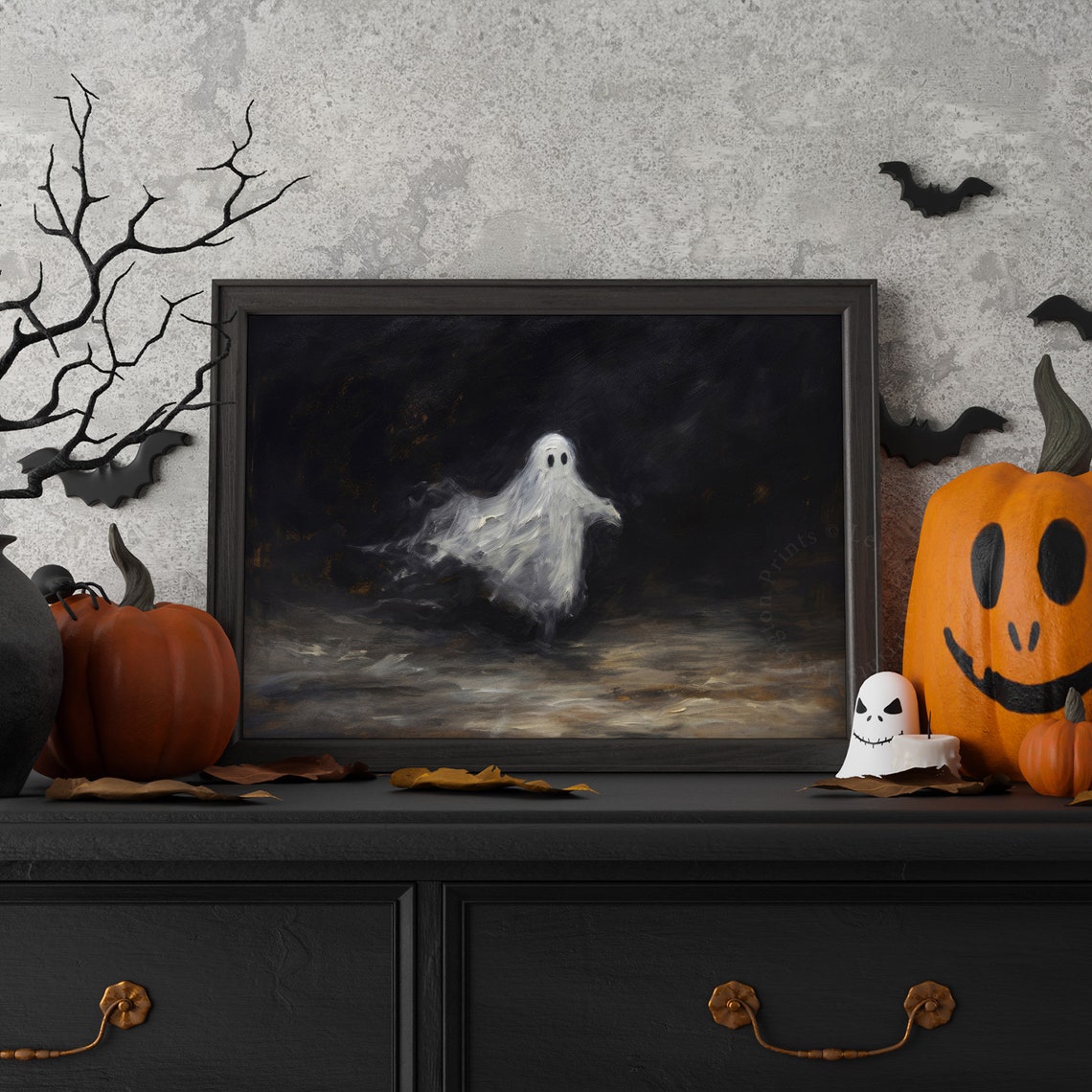 Cute Dancing Ghost on Dark Background Spooky Halloween Ghost Poster - Image 6
