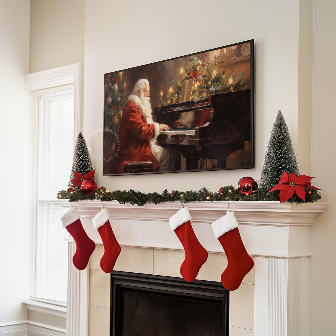 Santa Claus Playing Grand Piano by Christmas Tree Frame TV Art Poster - Image 7