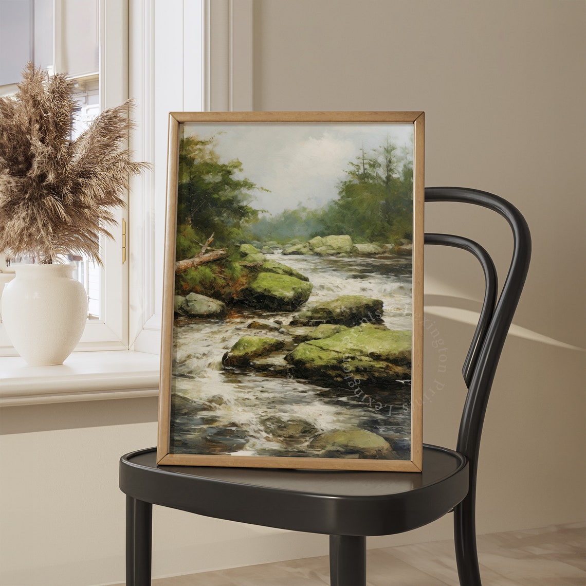 Rustic Forest Stream Mossy Rocks Vintage Oil Painting Landscape Print - Image 7