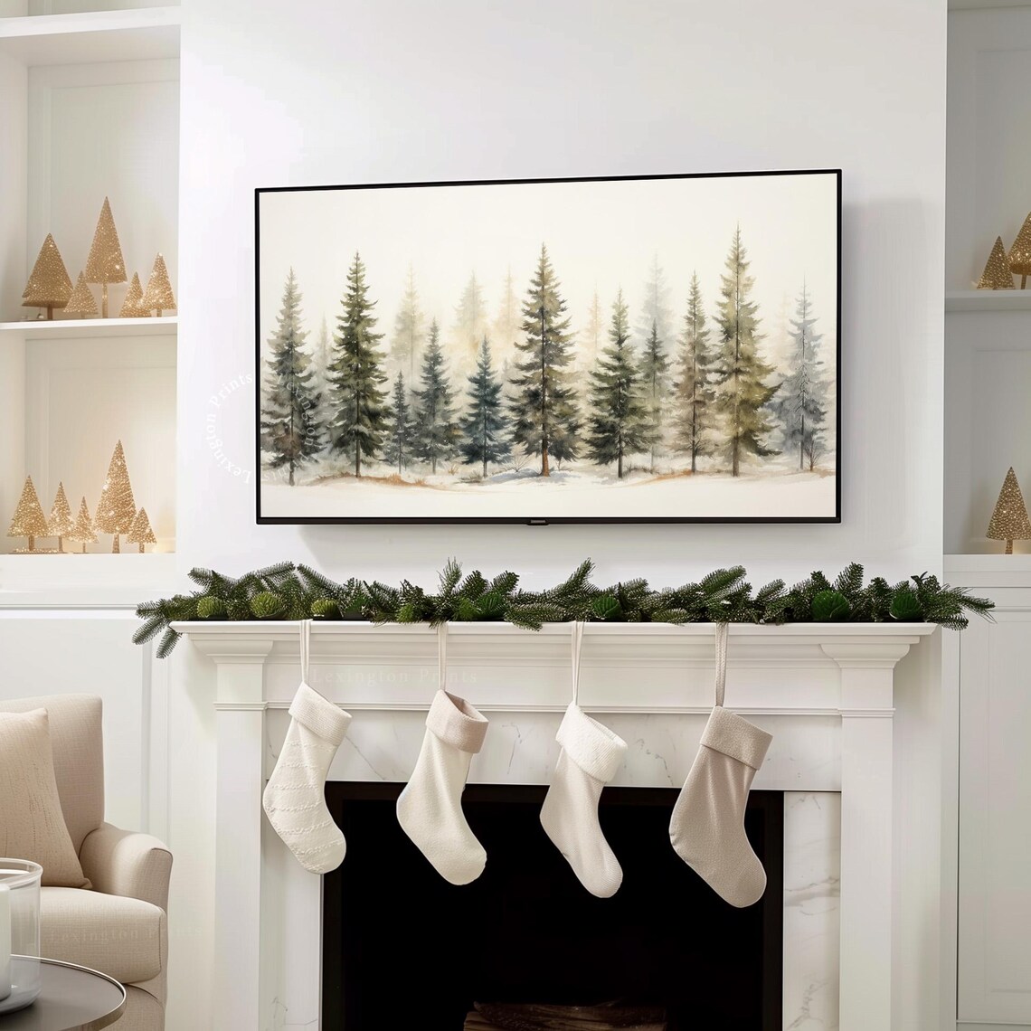 Misty Pine Forest Watercolor Winter Trees Scene Landscape Poster - Image 8