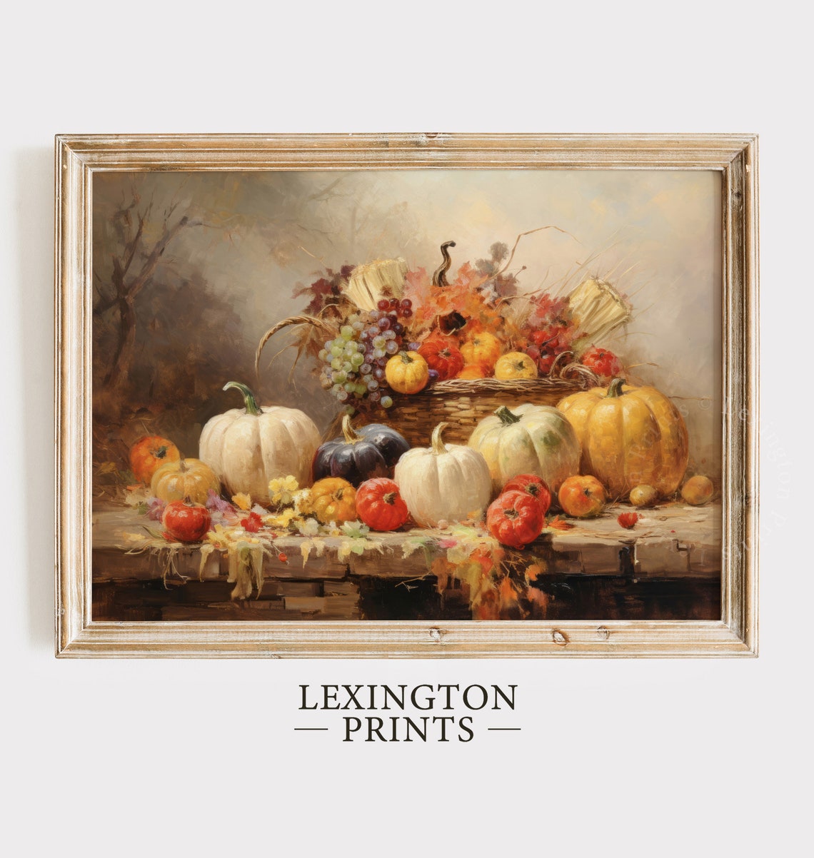 Fall Harvest Still Life with Pumpkins Corn and Grapes Vintage Wall Art - Image 6