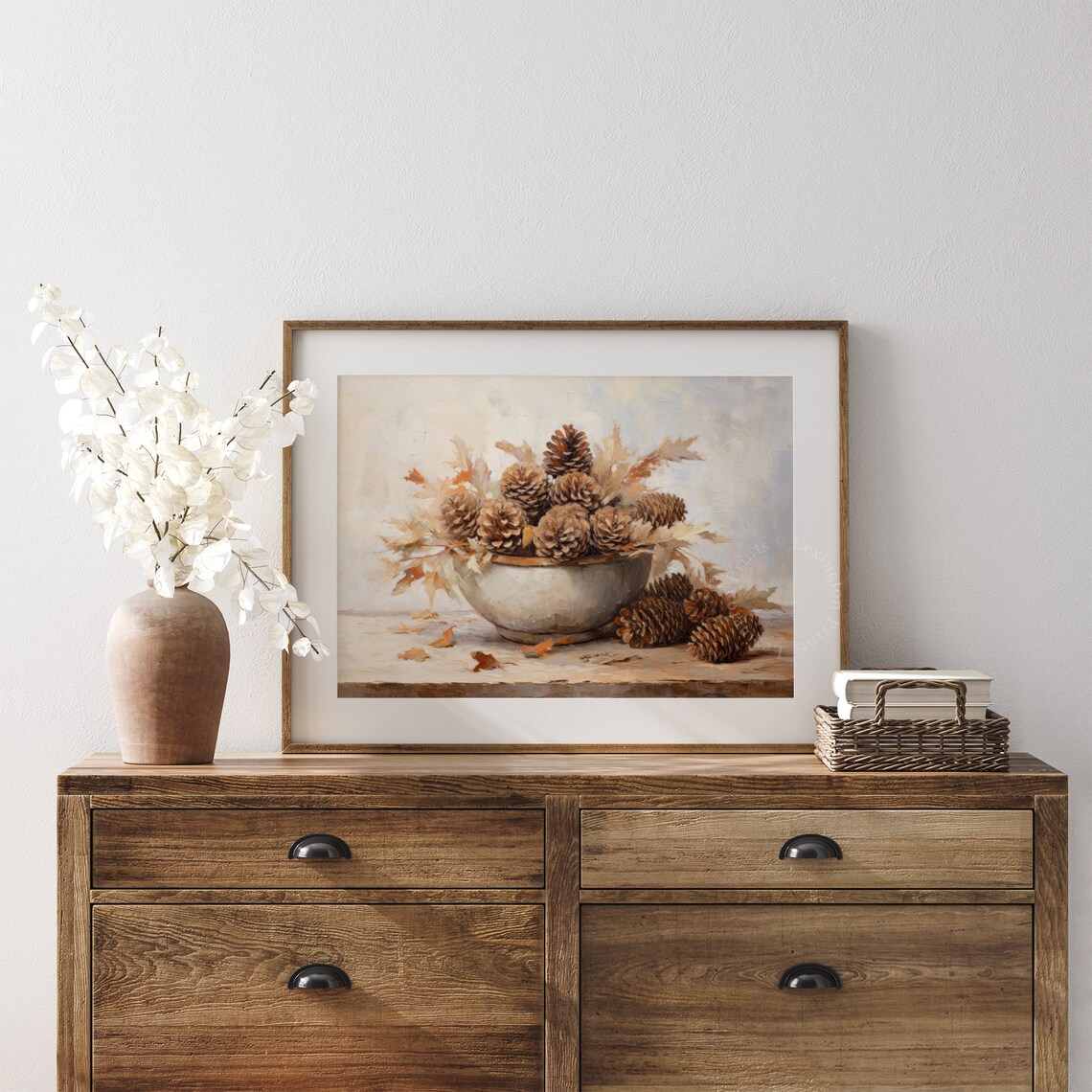 Pinecone Bowl Rustic Fall Harvest Still Life Oil Painting Poster - Image 6
