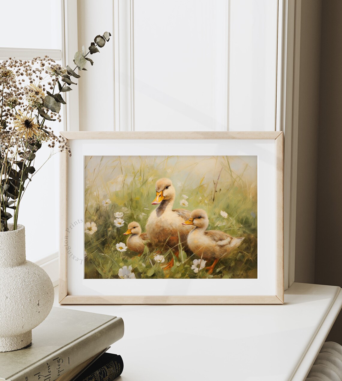 Mother Duck with Ducklings in Wildflowers Pastoral Painting Poster - Image 8
