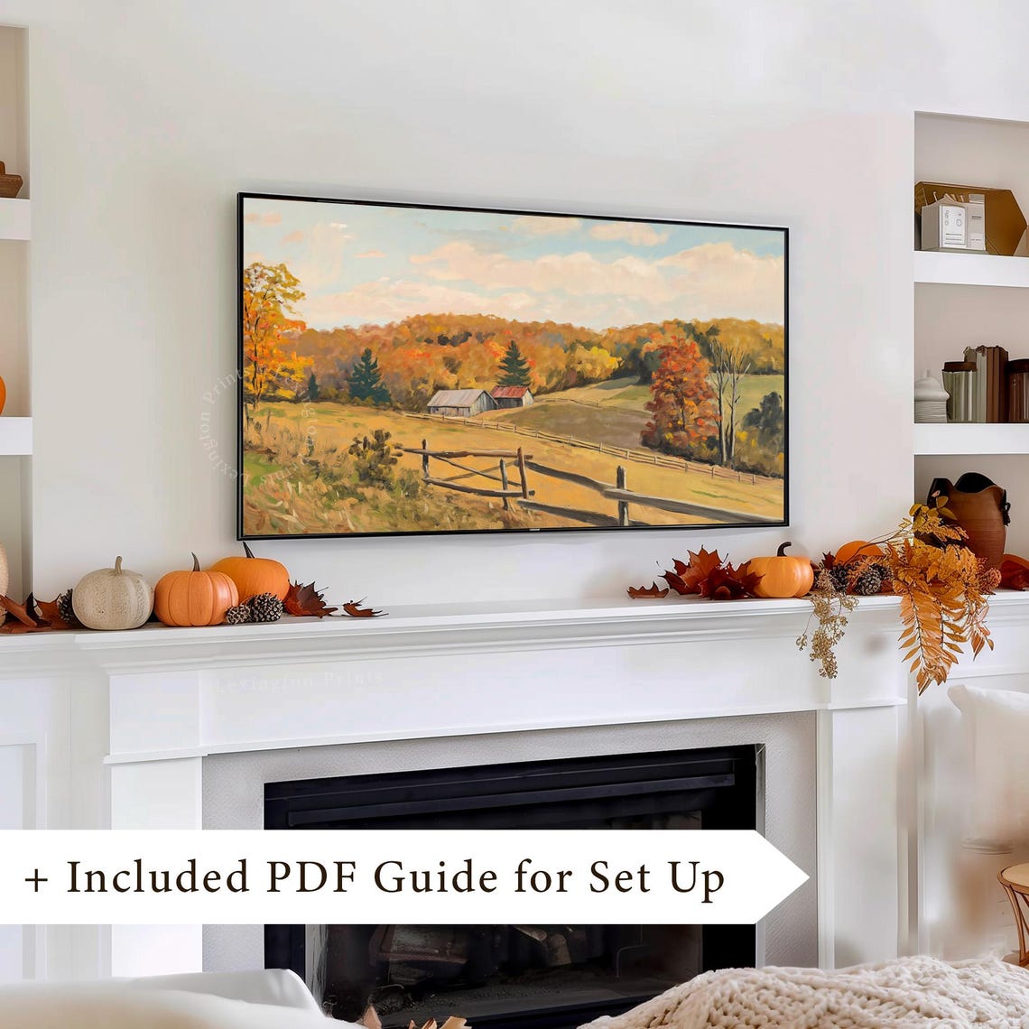 Fall Country Landscape with Red Barn Golden Fields Frame TV Art Print - Image 8