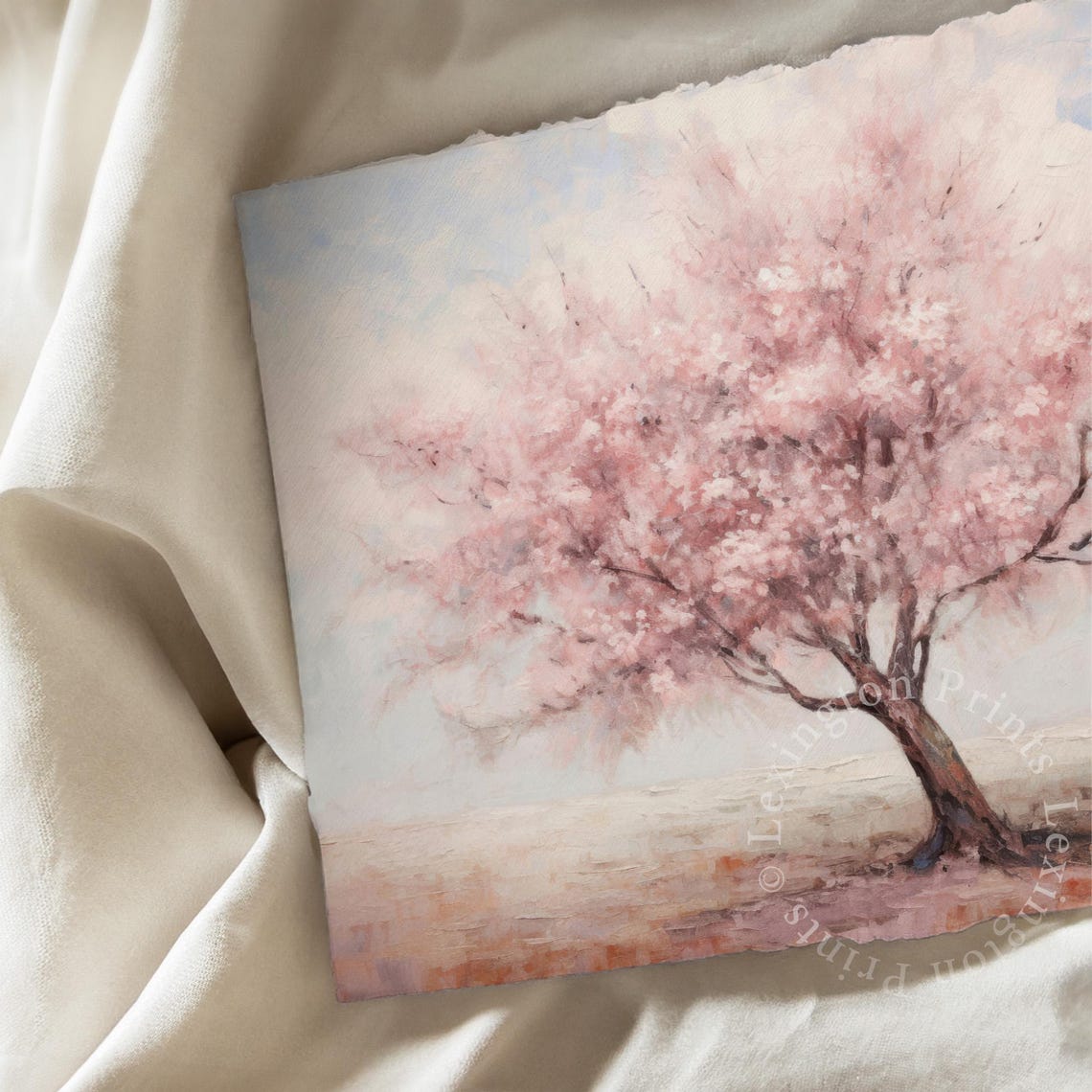 Pink Cherry Blossom Tree Watercolor Spring Landscape Bedroom Poster
